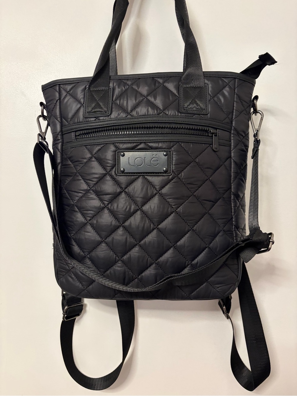 Lole Quilted Black Convertible Tote Backpack